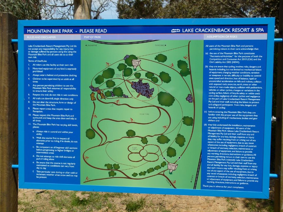 Lake Crackenback skills area trailhead sign